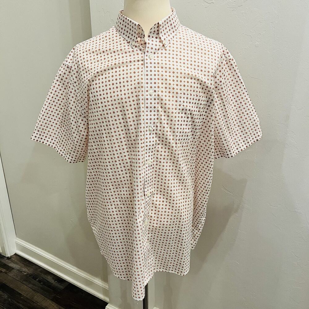 Roundtree & Yorke Gold Label Men's Shirt XXL Short Sl White Orange Plaid (A0132)